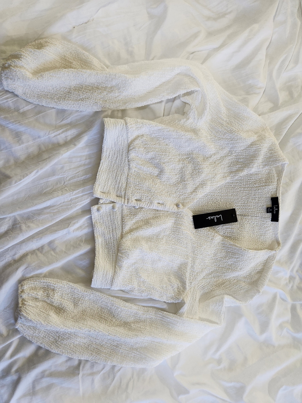 Lulu's White Textured V-Neck Cropped Cardigan